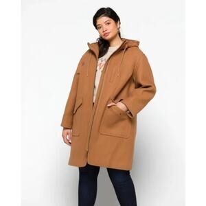 Madewell Lynnford Coat Hooded Wool Blend Winter Classic Trench Camel Plus 3X